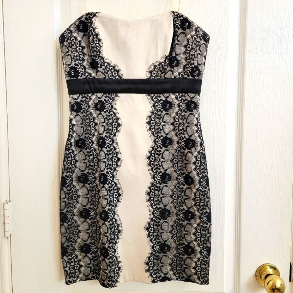 MaxandCleo Strapless Lace Overlay Mini Dress